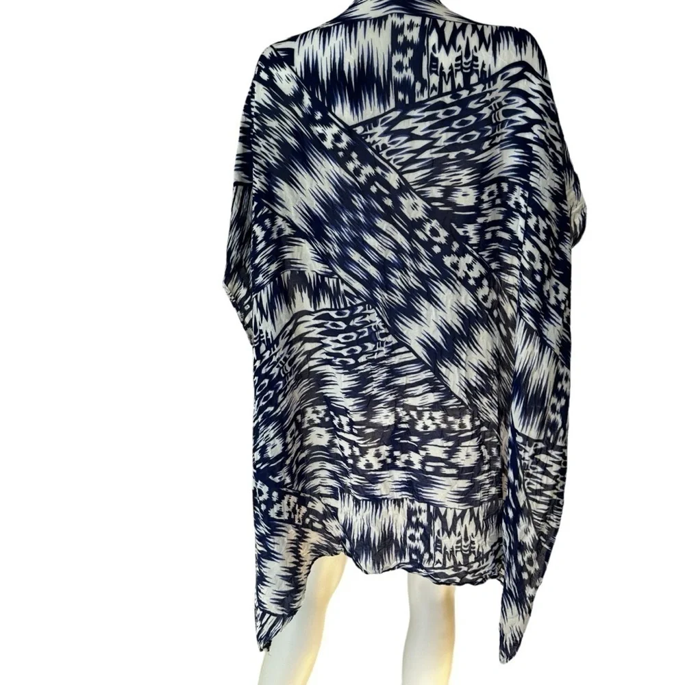 Cynthia Rowley Blue and White Oversized Scarf Wrap Beach Coverup, OS